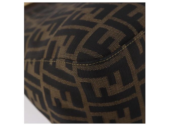 FENDI Zucca Canvas Mamma Baguette Borsa a Spalla Nero Marrone Oro Auth am11782V D'oro - vista 16