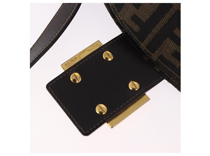 FENDI Zucca Canvas Mamma Baguette Borsa a Spalla Nero Marrone Oro Auth am11782V D'oro - vista 18