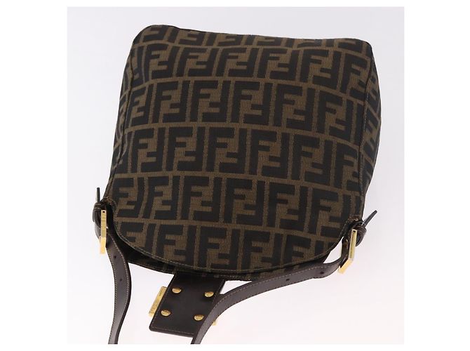FENDI Zucca Canvas Mamma Baguette Borsa a Spalla Nero Marrone Oro Auth am11782V D'oro - vista 19