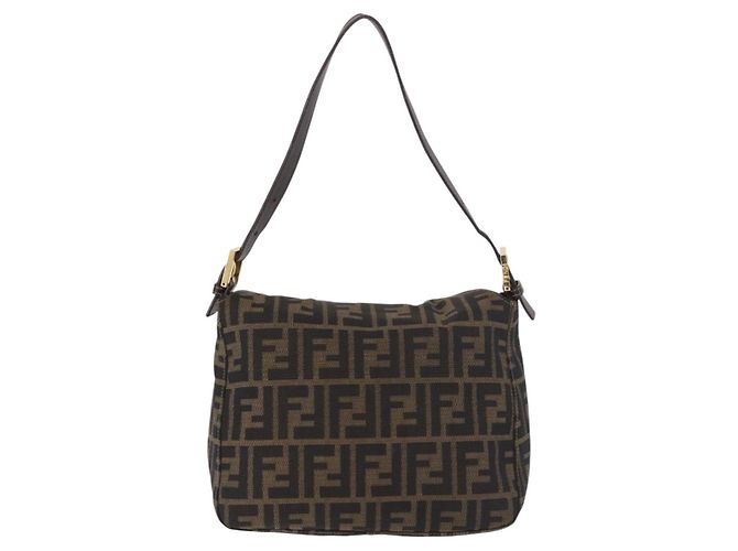 FENDI Zucca Canvas Mamma Baguette Borsa a Spalla Nero Marrone Oro Auth am11782V D'oro - vista 2