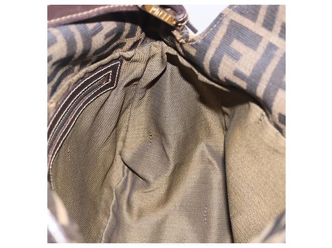 FENDI Zucca Canvas Mamma Baguette Borsa a Spalla Nero Marrone Oro Auth am11782V D'oro - vista 21