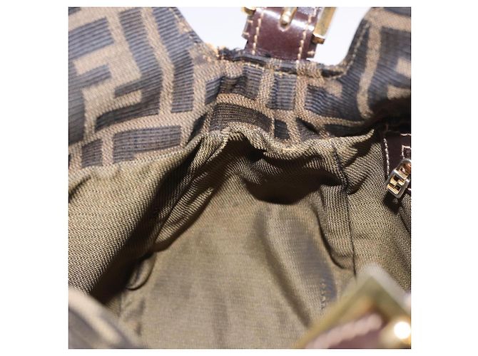 FENDI Zucca Canvas Mamma Baguette Borsa a Spalla Nero Marrone Oro Auth am11782V D'oro - vista 22