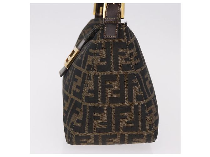FENDI Zucca Canvas Mamma Baguette Borsa a Spalla Nero Marrone Oro Auth am11782V D'oro - vista 3