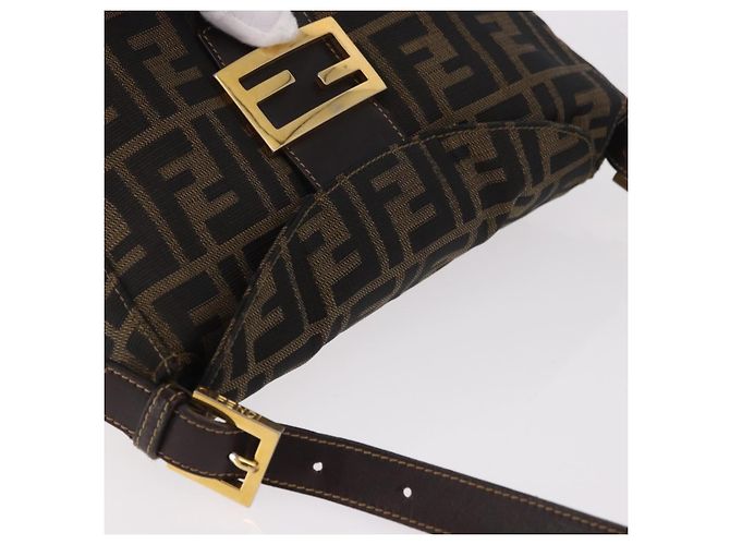 FENDI Zucca Canvas Mamma Baguette Borsa a Spalla Nero Marrone Oro Auth am11782V D'oro - vista 6