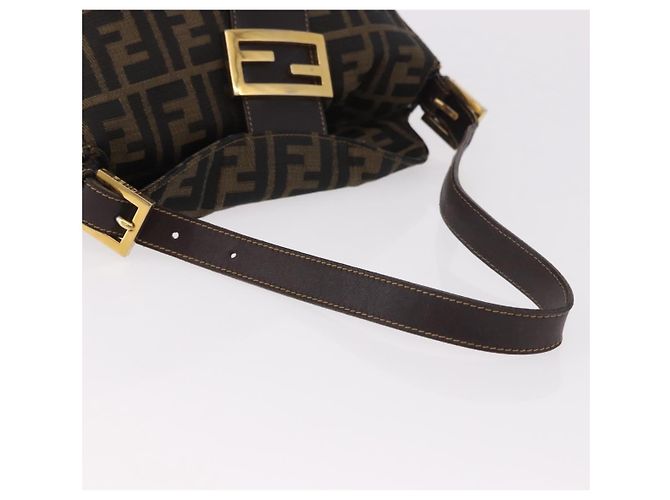FENDI Zucca Canvas Mamma Baguette Borsa a Spalla Nero Marrone Oro Auth am11782V D'oro - vista 7