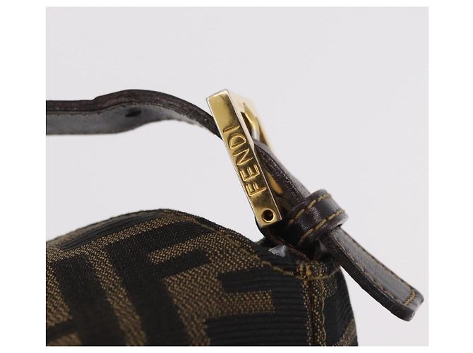 FENDI Zucca Canvas Mamma Baguette Borsa a Spalla Nero Marrone Oro Auth am11782V D'oro - vista 9