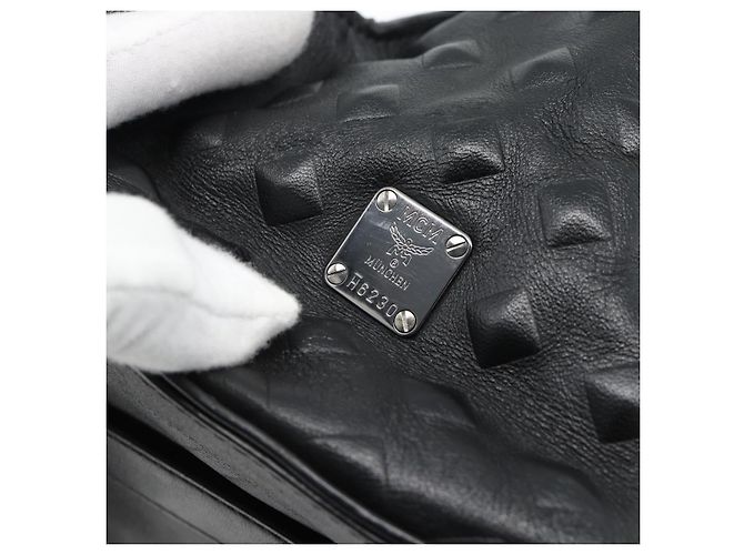 Zaino MCM in pelle nero e argento Auth ka4605A - vista 12