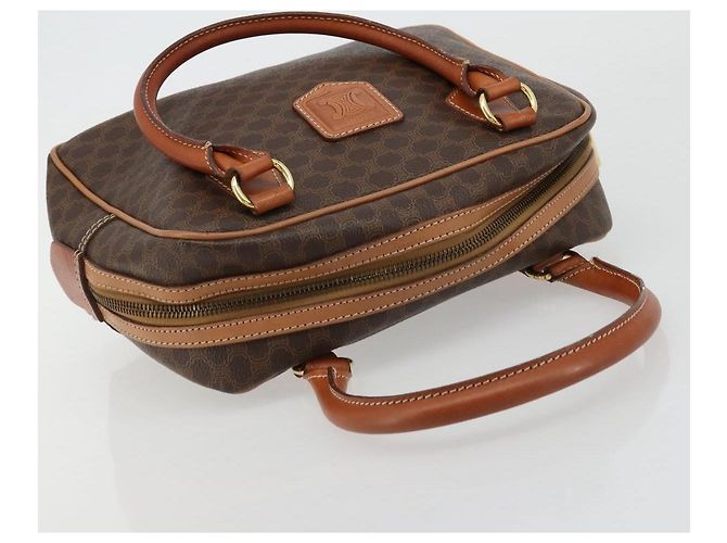 Céline Borsa CELINE Macadam Canvas PVC Pelle Marrone Oro Auth 182920A D'oro - vista 6
