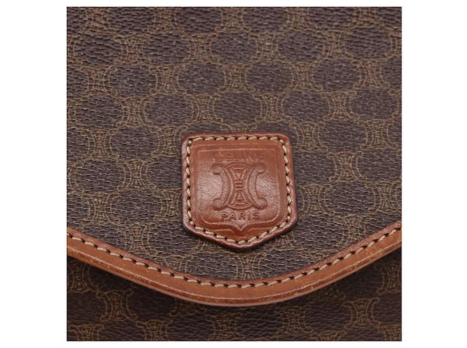 Céline Borsa a Spalla CELINE Macadam Canvas PVC Pelle Marrone Oro Auth 183962 D'oro - vista 18