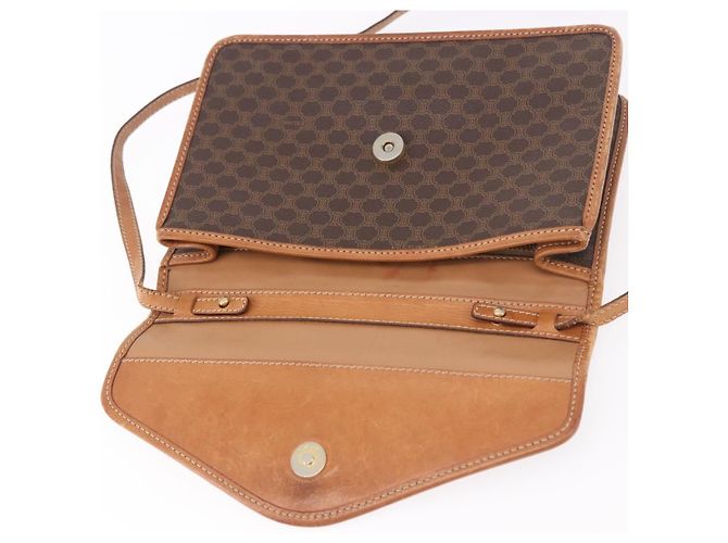 Céline Borsa a Spalla CELINE Macadam Canvas PVC Pelle Marrone Oro Auth 183962 D'oro - vista 9