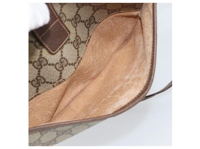 Borsa GUCCI GG Supreme Web Sherry Line in PVC Beige Oro 89 02 032 Auth 184227 D'oro - vista 11