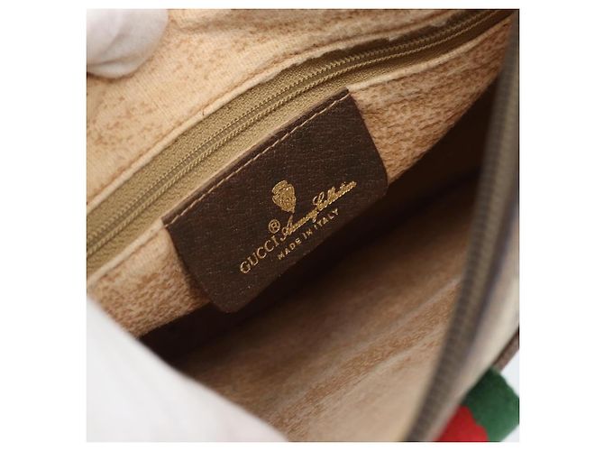 Borsa GUCCI GG Supreme Web Sherry Line in PVC Beige Oro 89 02 032 Auth 184227 D'oro - vista 18