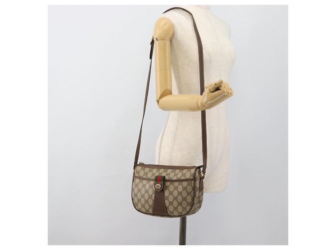 Borsa GUCCI GG Supreme Web Sherry Line in PVC Beige Oro 89 02 032 Auth 184227 D'oro - vista 23