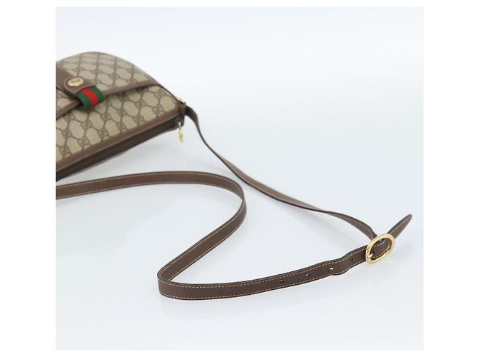 Borsa GUCCI GG Supreme Web Sherry Line in PVC Beige Oro 89 02 032 Auth 184227 D'oro - vista 7