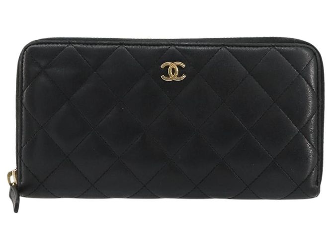 CHANEL Matelassé Long Wallet Lammfell Schwarz Gold CC Authentisch 183495 Golden - Ansicht 13