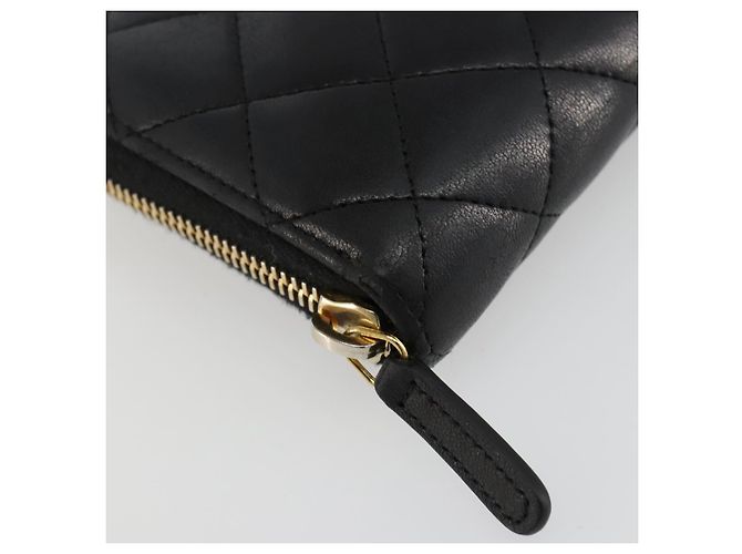 CHANEL Matelassé Long Wallet Lammfell Schwarz Gold CC Authentisch 183495 Golden - Ansicht 14