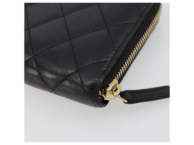 CHANEL Matelassé Long Wallet Lammfell Schwarz Gold CC Authentisch 183495 Golden - Ansicht 15