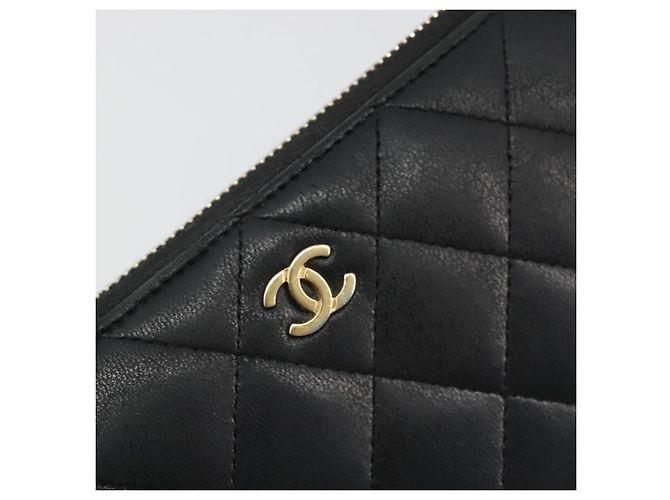 CHANEL Matelassé Long Wallet Lammfell Schwarz Gold CC Authentisch 183495 Golden - Ansicht 17