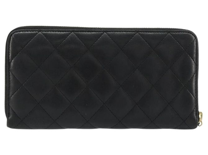 CHANEL Matelassé Long Wallet Lammfell Schwarz Gold CC Authentisch 183495 Golden - Ansicht 2