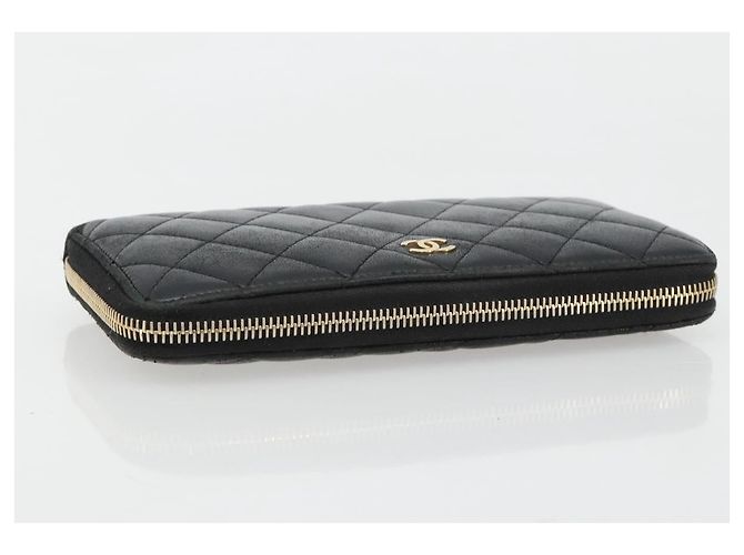CHANEL Matelassé Long Wallet Lammfell Schwarz Gold CC Authentisch 183495 Golden - Ansicht 5