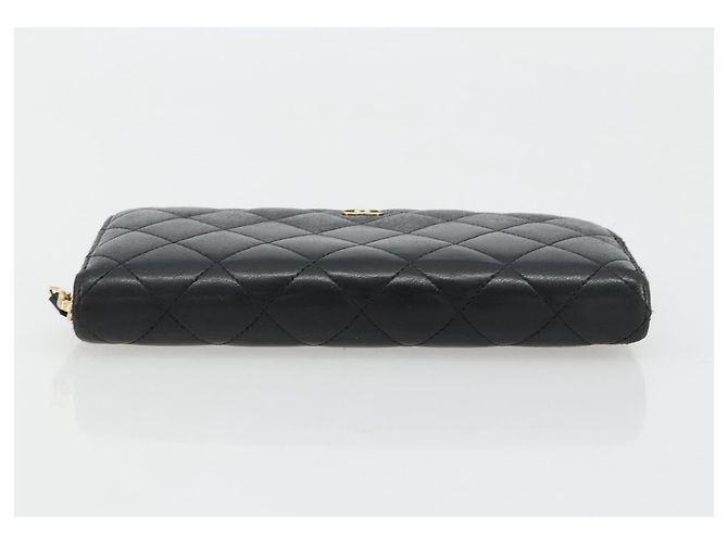 CHANEL Matelassé Long Wallet Lammfell Schwarz Gold CC Authentisch 183495 Golden - Ansicht 6