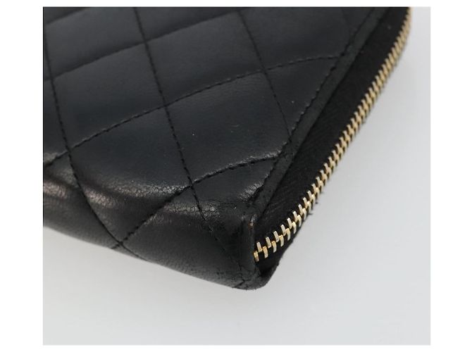 CHANEL Matelassé Long Wallet Lammfell Schwarz Gold CC Authentisch 183495 Golden - Ansicht 7