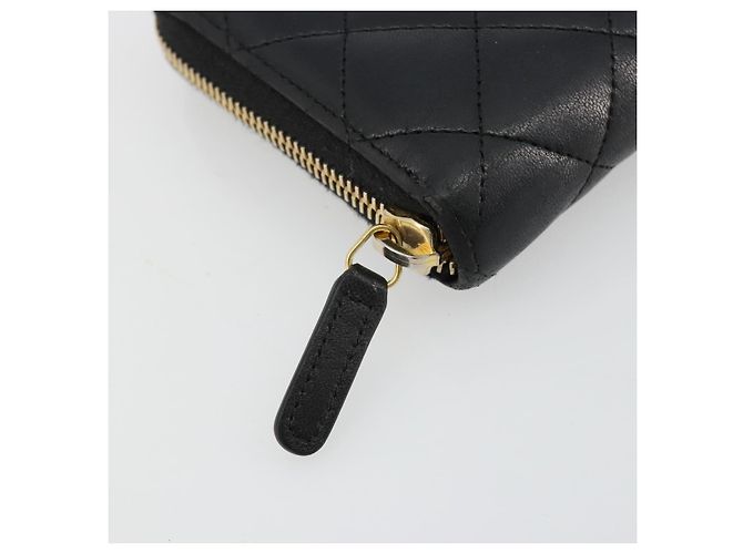 CHANEL Matelassé Long Wallet Lammfell Schwarz Gold CC Authentisch 183495 Golden - Ansicht 8
