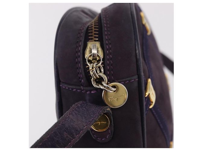 Borsa a tracolla Salvatore Ferragamo Vala in scamosciato viola e oro Autentica 182673 - vista 10