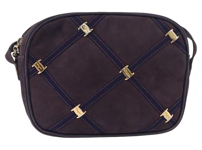 Borsa a tracolla Salvatore Ferragamo Vala in scamosciato viola e oro Autentica 182673 - vista 13
