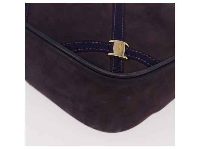 Borsa a tracolla Salvatore Ferragamo Vala in scamosciato viola e oro Autentica 182673 - vista 14