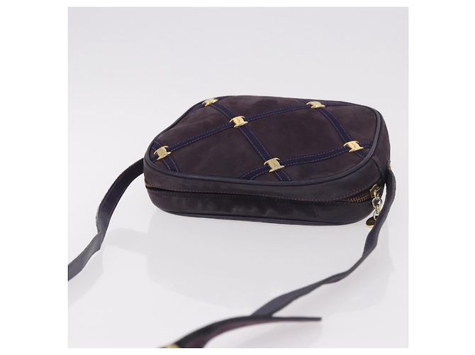 Borsa a tracolla Salvatore Ferragamo Vala in scamosciato viola e oro Autentica 182673 - vista 6