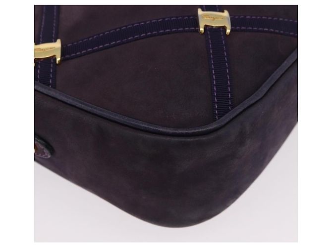Borsa a tracolla Salvatore Ferragamo Vala in scamosciato viola e oro Autentica 182673 - vista 9