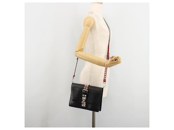 Borsa a tracolla PRADA Electra Studs in pelle nera e argento Auth 182970V Nero - vista 27