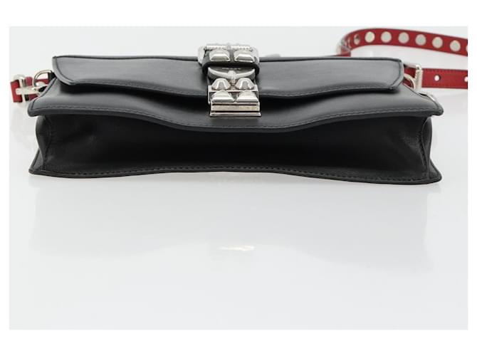 Borsa a tracolla PRADA Electra Studs in pelle nera e argento Auth 182970V Nero - vista 5