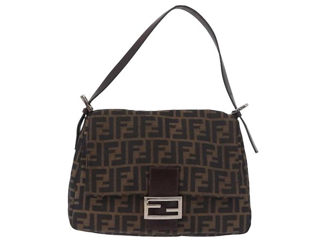 FENDI Zucca Canvas Mamma Baguette Shoulder Bag Black Brown Auth am11778V Marrone Nero - vista 13