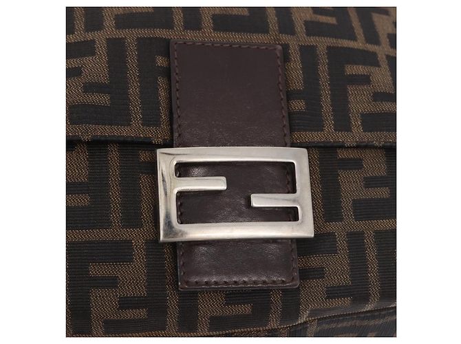 FENDI Zucca Canvas Mamma Baguette Shoulder Bag Black Brown Auth am11778V Marrone Nero - vista 18