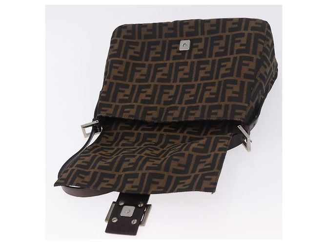FENDI Zucca Canvas Mamma Baguette Shoulder Bag Black Brown Auth am11778V Marrone Nero - vista 19