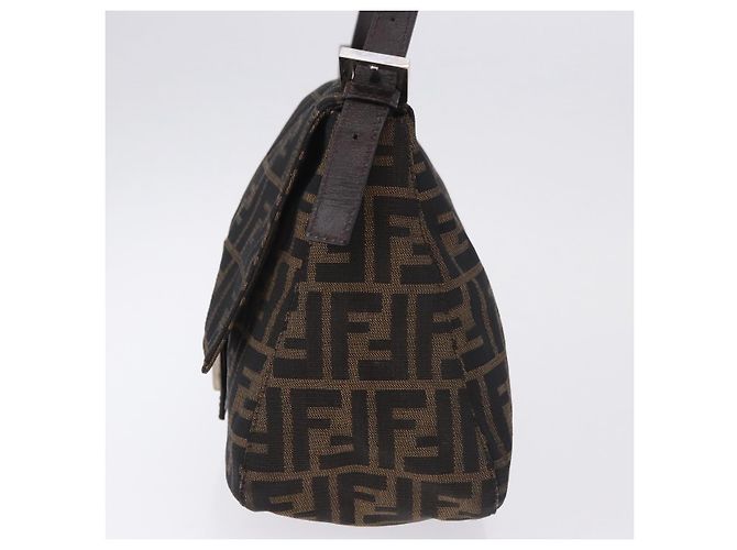 FENDI Zucca Canvas Mamma Baguette Shoulder Bag Black Brown Auth am11778V Marrone Nero - vista 3