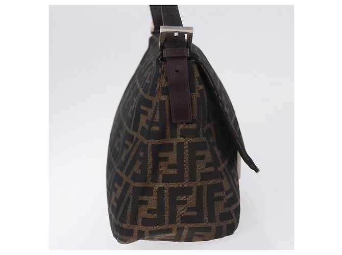 FENDI Zucca Canvas Mamma Baguette Shoulder Bag Black Brown Auth am11778V Marrone Nero - vista 4