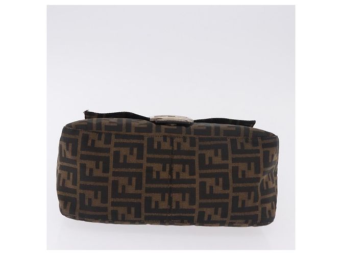 FENDI Zucca Canvas Mamma Baguette Shoulder Bag Black Brown Auth am11778V Marrone Nero - vista 5