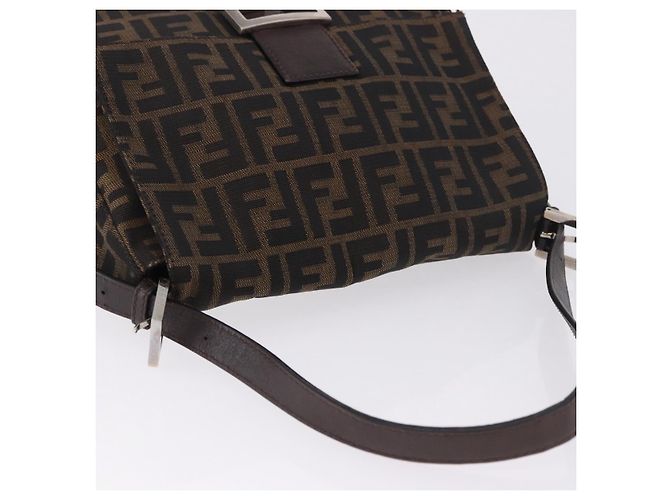FENDI Zucca Canvas Mamma Baguette Shoulder Bag Black Brown Auth am11778V Marrone Nero - vista 6