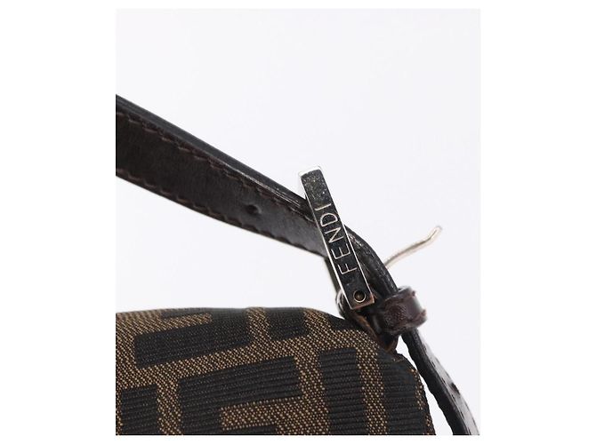 FENDI Zucca Canvas Mamma Baguette Shoulder Bag Black Brown Auth am11778V Marrone Nero - vista 9