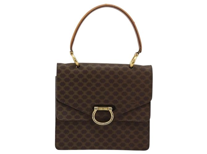 Céline Borsa CELINE Macadam Canvas PVC Pelle Marrone Oro Auth 182108 D'oro - vista 13