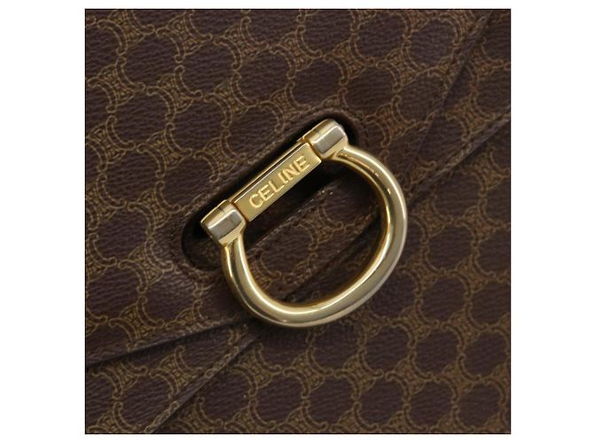 Céline Borsa CELINE Macadam Canvas PVC Pelle Marrone Oro Auth 182108 D'oro - vista 17