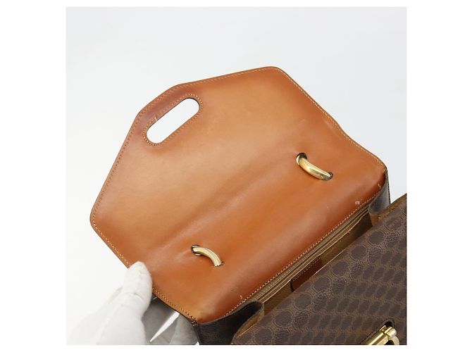 Céline Borsa CELINE Macadam Canvas PVC Pelle Marrone Oro Auth 182108 D'oro - vista 18