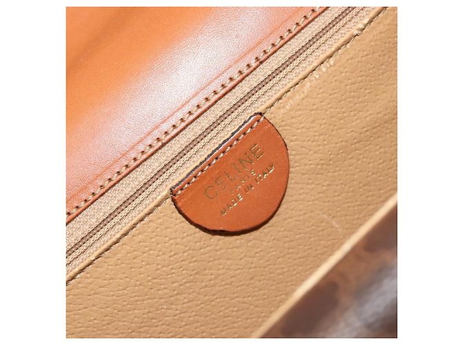 Céline Borsa CELINE Macadam Canvas PVC Pelle Marrone Oro Auth 182108 D'oro - vista 19