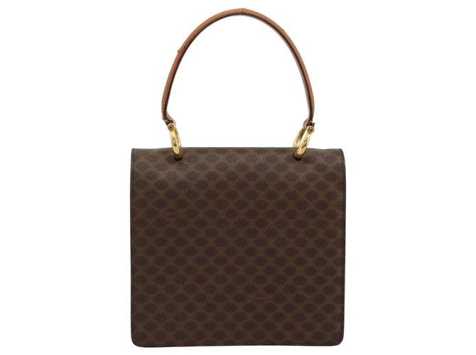 Céline Borsa CELINE Macadam Canvas PVC Pelle Marrone Oro Auth 182108 D'oro - vista 2