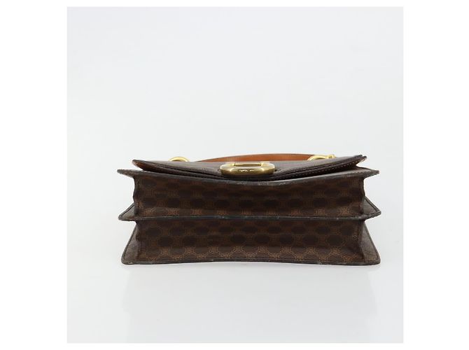 Céline Borsa CELINE Macadam Canvas PVC Pelle Marrone Oro Auth 182108 D'oro - vista 5