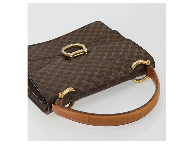 Céline Borsa CELINE Macadam Canvas PVC Pelle Marrone Oro Auth 182108 D'oro - vista 6