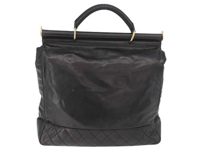 Borsa CHANEL Matelasse in pelle di agnello nera e oro CC Auth 183326A Nero D'oro - vista 2
